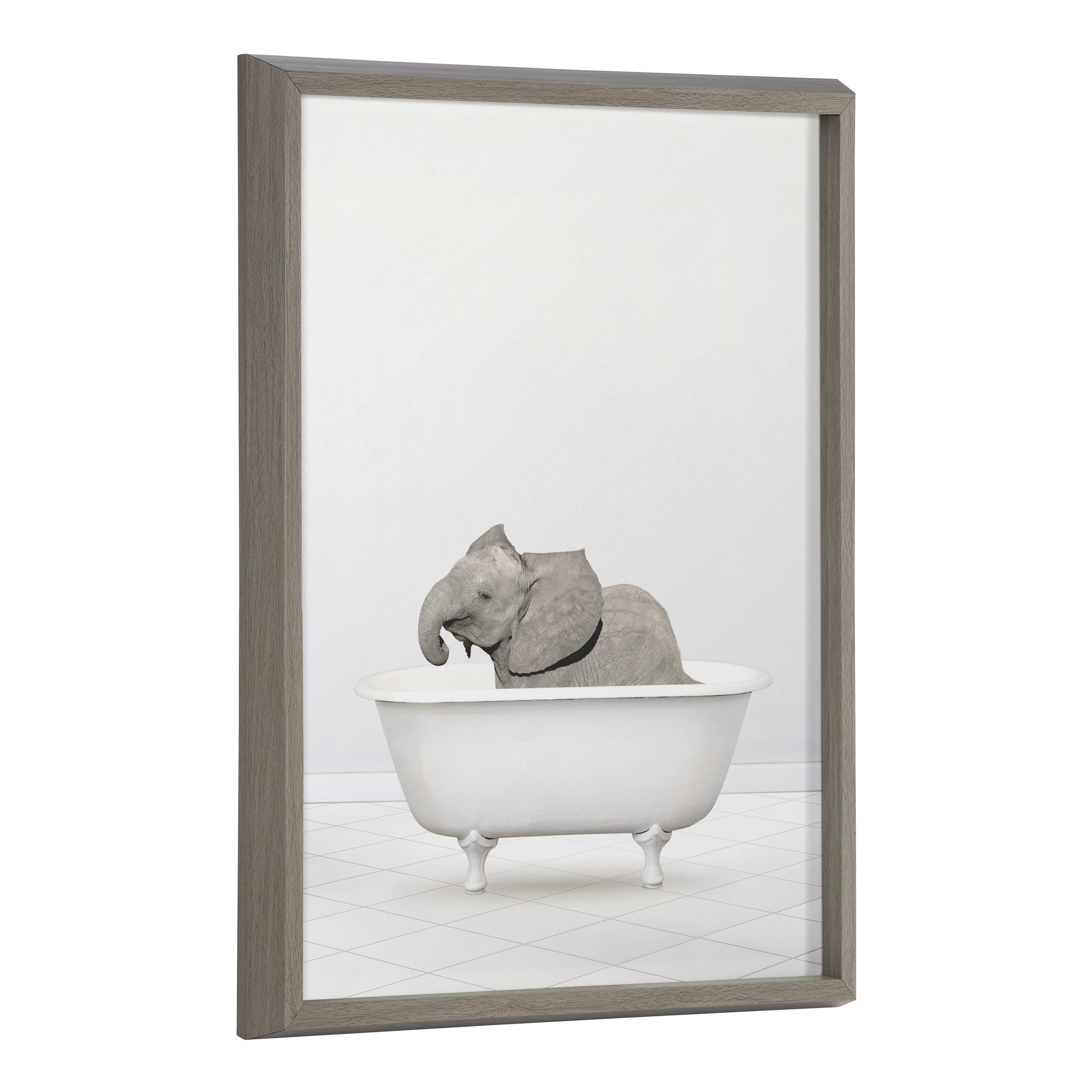 Framed Baby Elephant in Bathtub Print, 18" x 24"