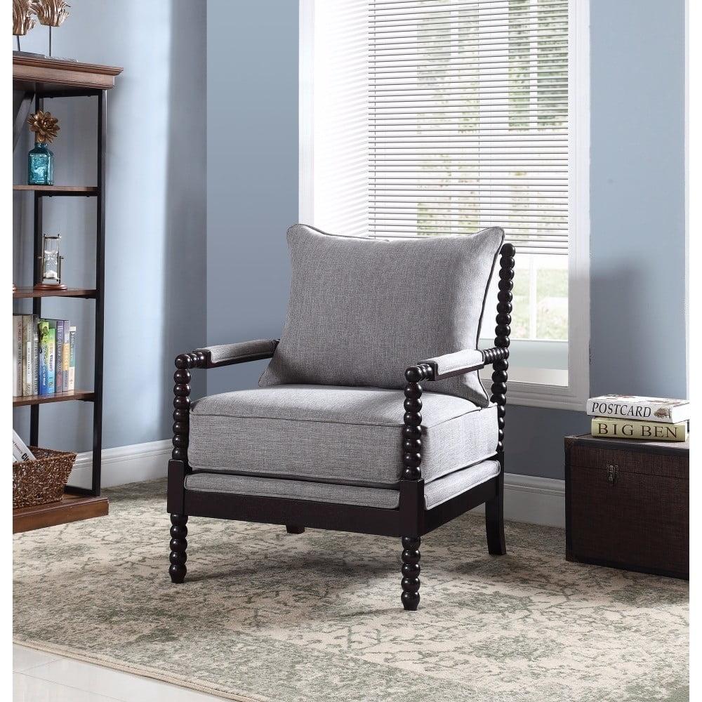 Gray Geometric Wood Frame Accent Chair