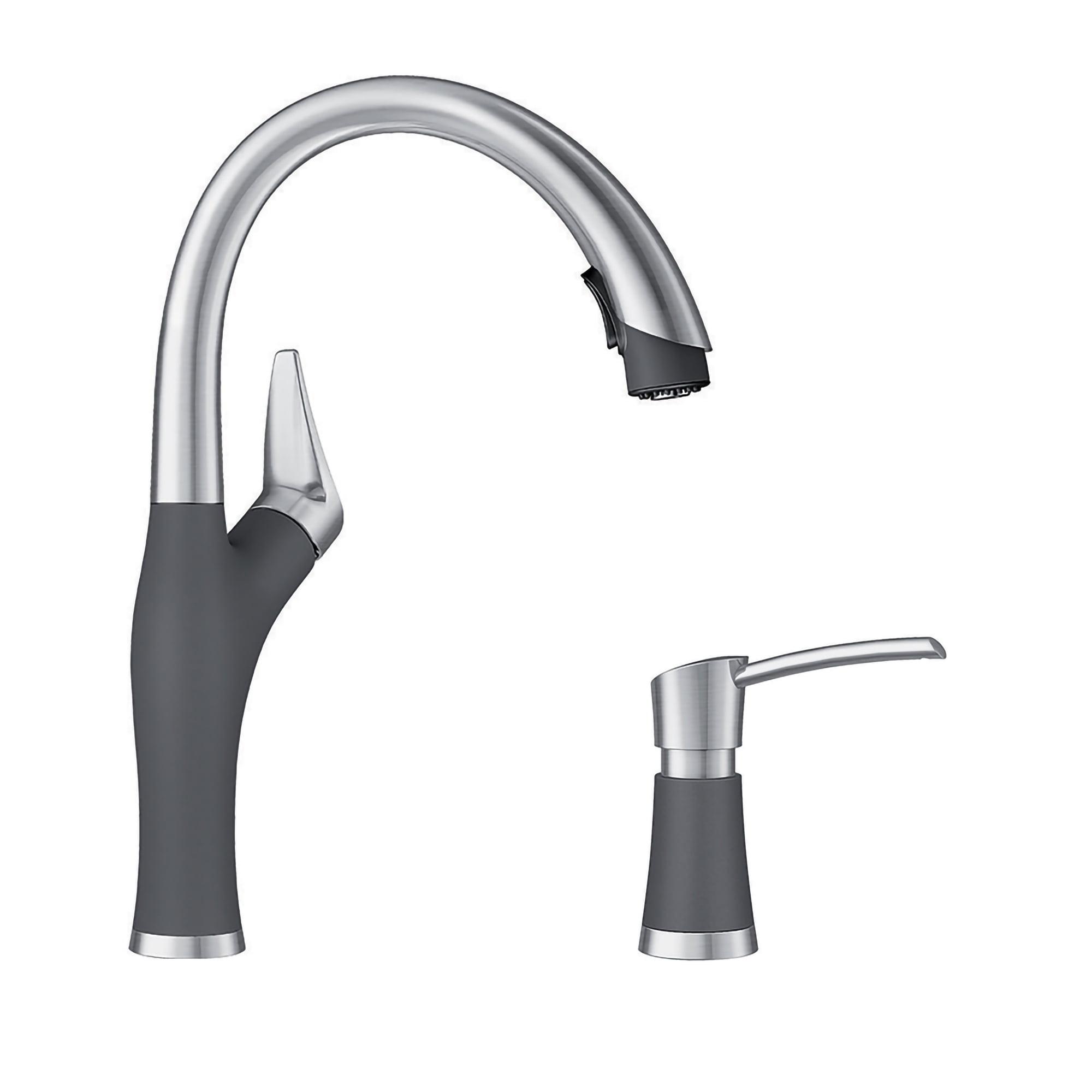 Artona Dual Finish Stainless Steel Pull-Down Kitchen Faucet with Soap Dispenser