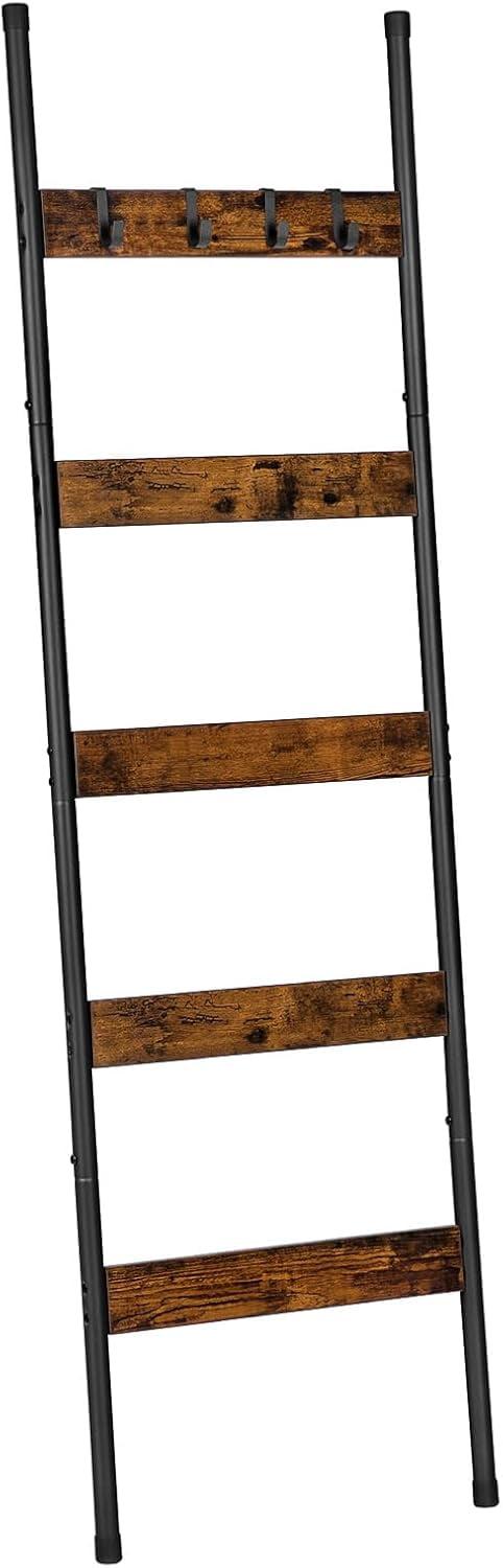 Rustic Brown and Black 5-Tier Wall-Leaning Blanket Ladder