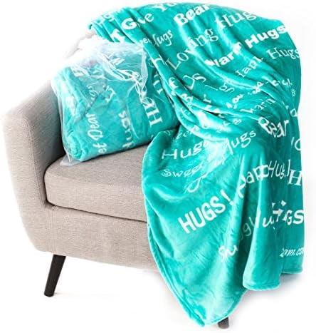 BlankieGram “Hugs” Plush Throw Blanketspired Gift Ideas for The Entire Family, Comfort Gifts, Teal
