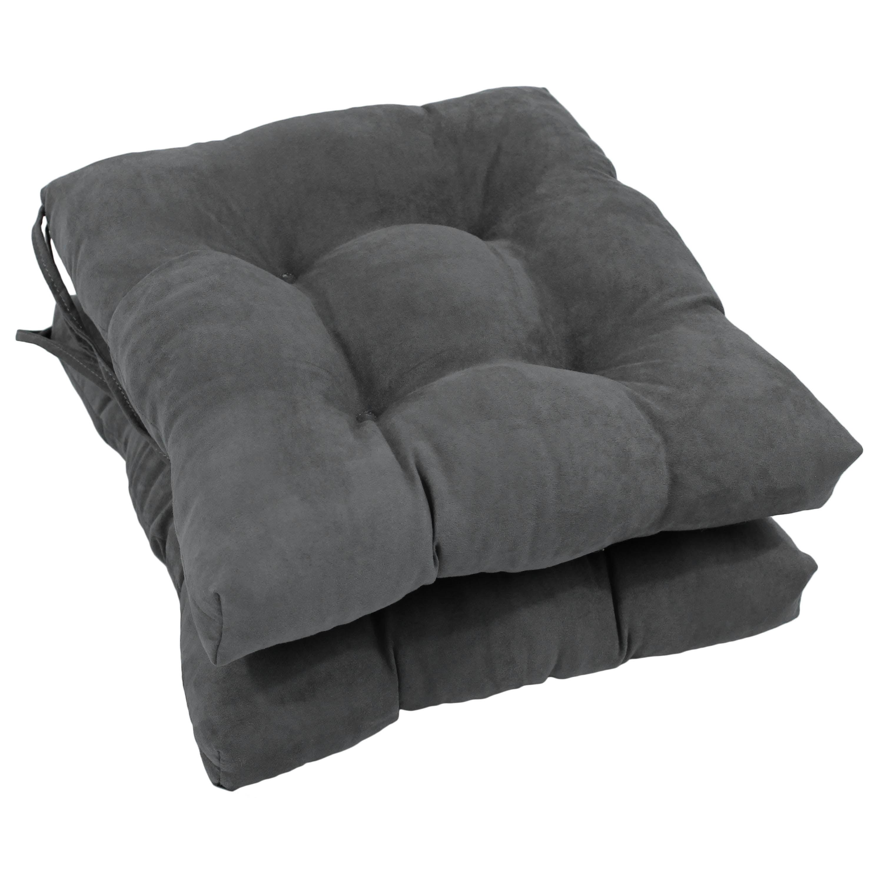 Blazing Needles  16 in. Solid Microsuede Square Tufted Chair Cushions, Steel Grey - Set of 2