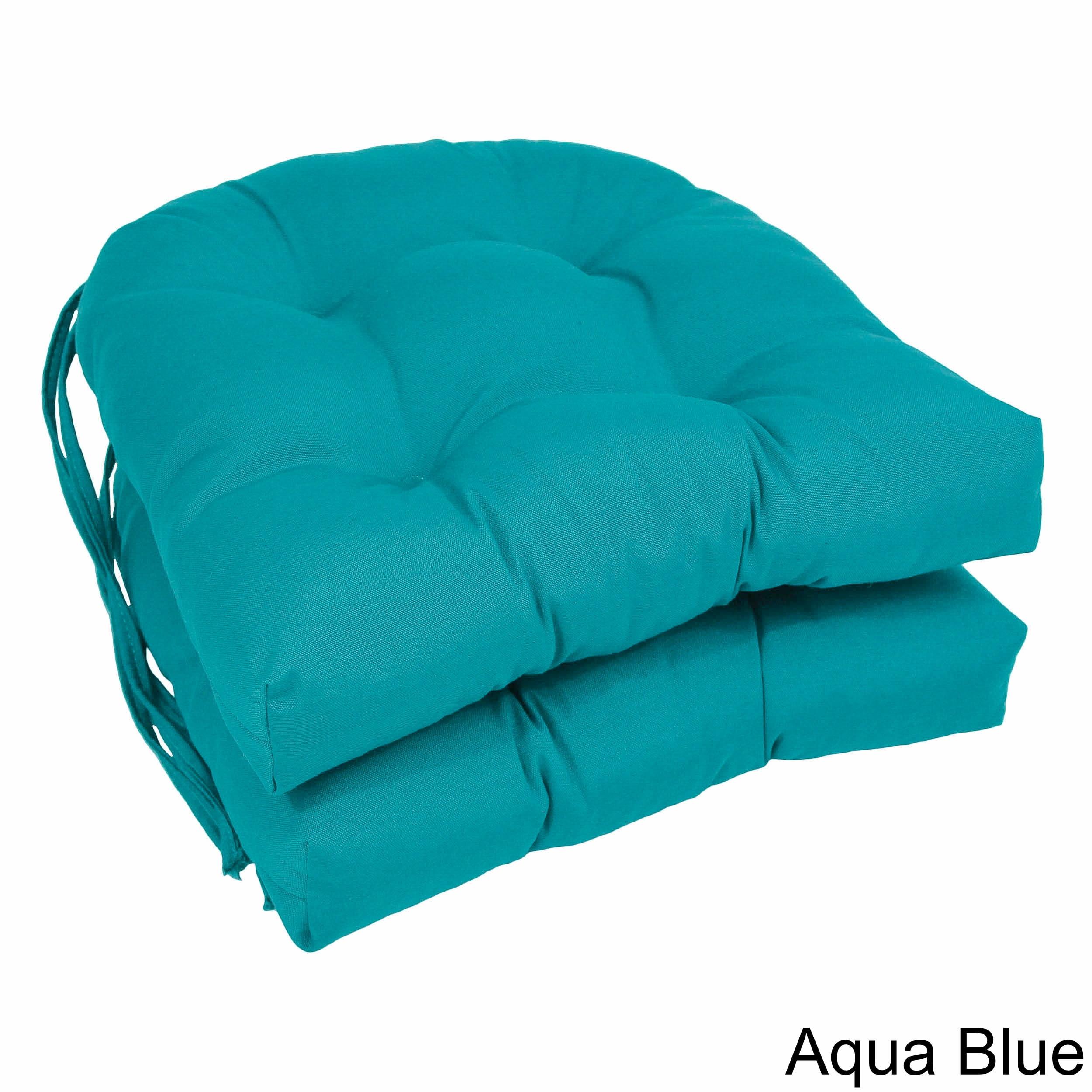 Blazing Needles 16-inch Solid Twill U-shaped Tufted Chair Cushions (Set of 2)-Color:Aqua Blue