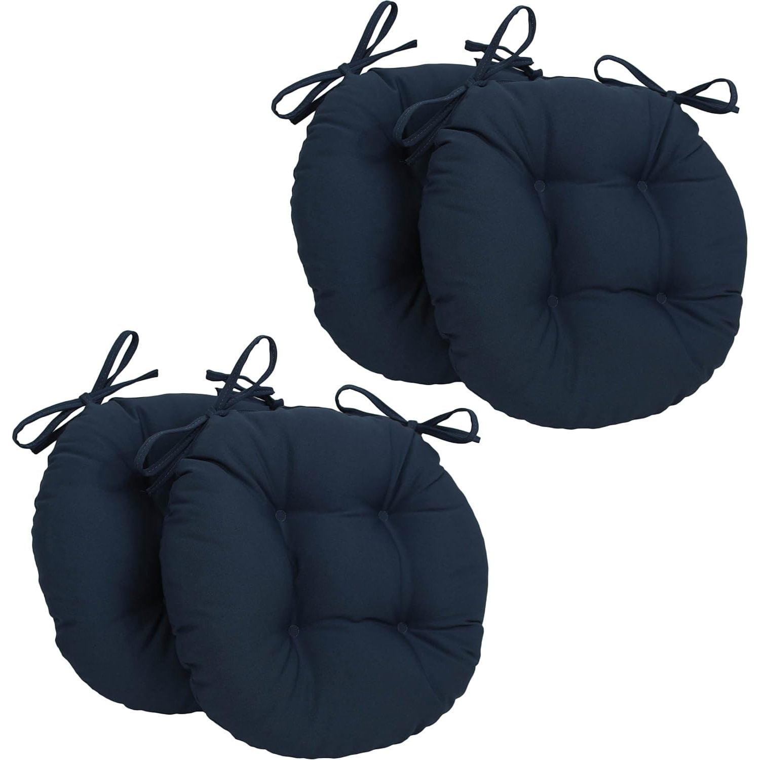 Navy Polycotton 16" Round Tufted Indoor Chair Cushions, Set of 4