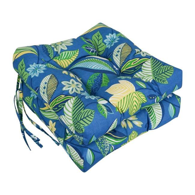 Blazing Needles 916X16SQ-T-2CH-REO-28 16 in. Spun Polyester Patterned Outdoor Square Tufted Chair Cushions, Skyworks Caribbean - Set of 2