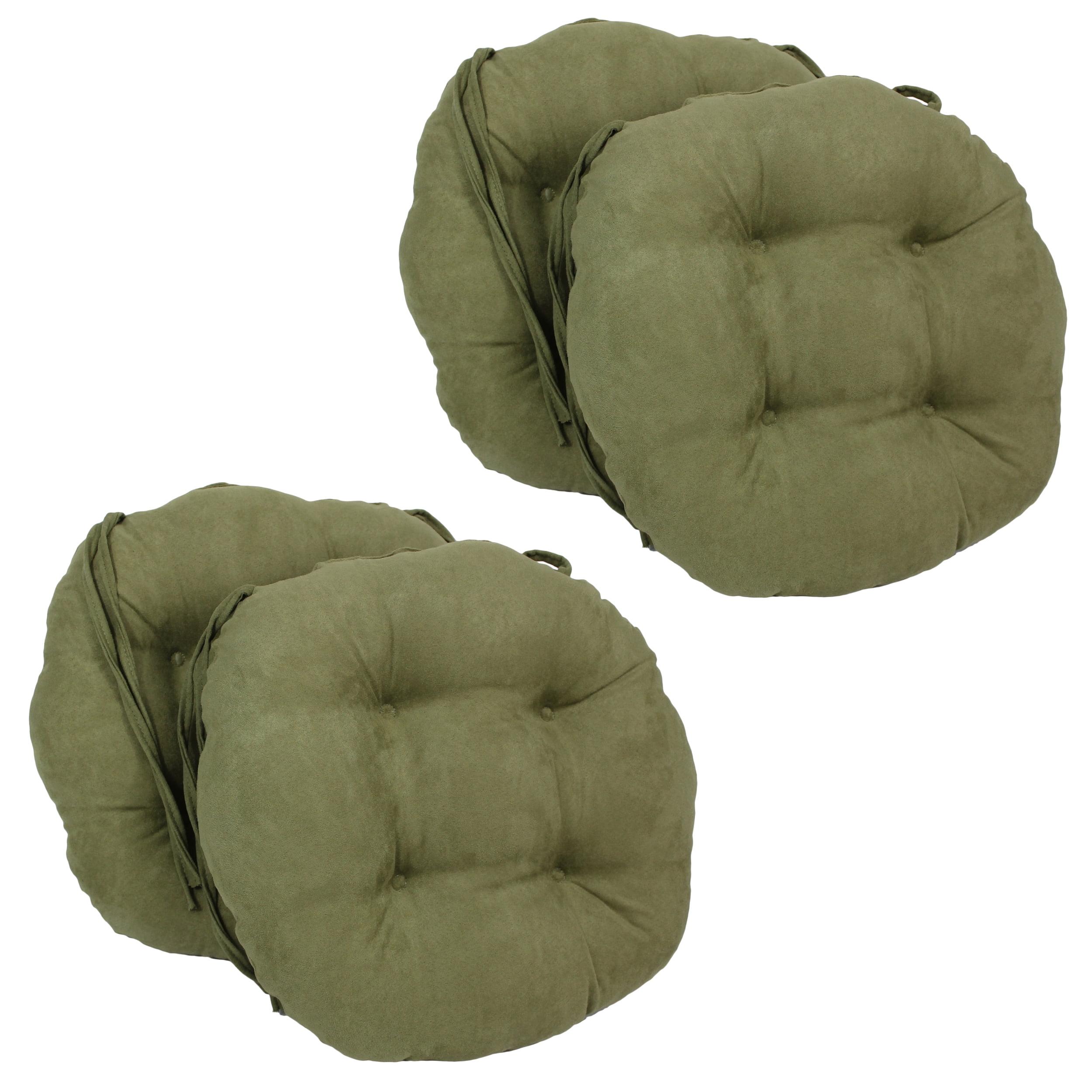 Sage Green Micro Suede 16" Round Tufted Dining Chair Cushions - Set of 4