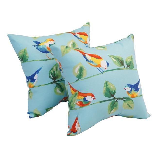 Bird Branch Blue Polyester Outdoor Throw Pillows Set of 4