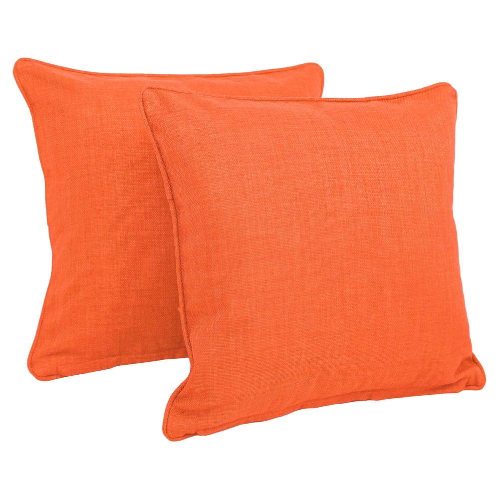 Blazing Needles 18-inch Double-corded Solid Outdoor Spun Polyester Square Throw Pillows with Inserts (Set of 2), Tangerine Dream