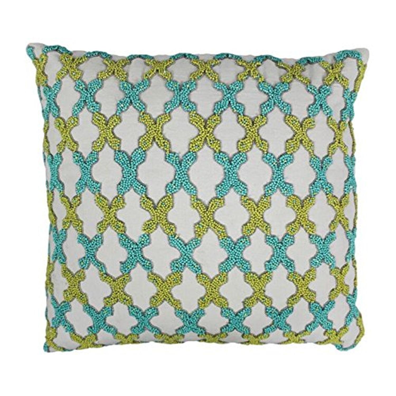 20-inch Green Beaded Moroccan Pattern Cotton Throw Pillow