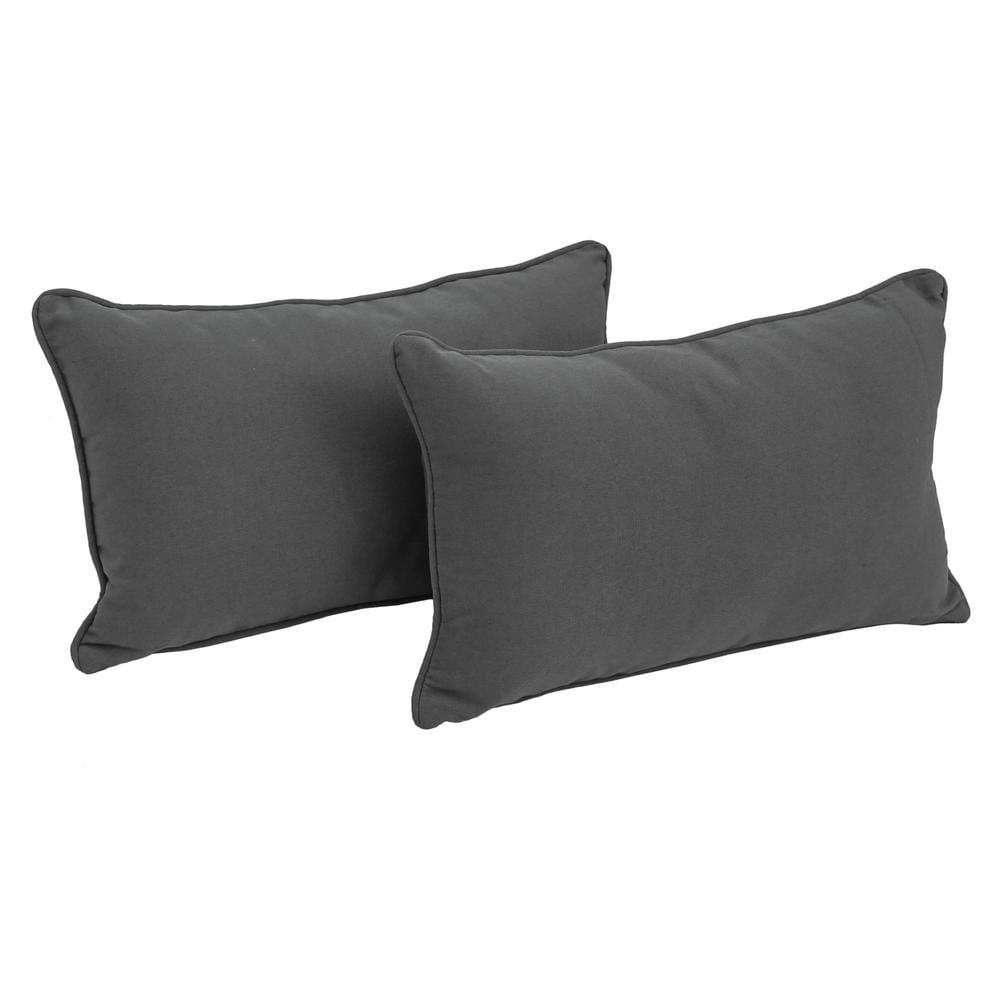 Blazing Needles 20-inch by 12-inch Double-corded Solid Twill Back Support Pillows with Inserts (Set of 2), Steel Grey