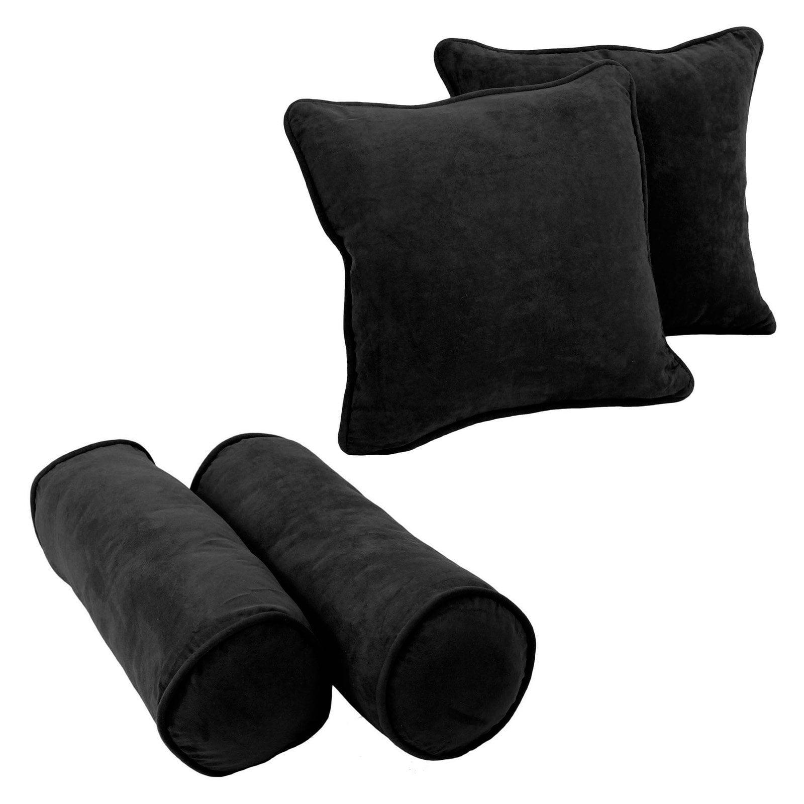 Black Microsuede Corded Throw Pillow and Bolster Set