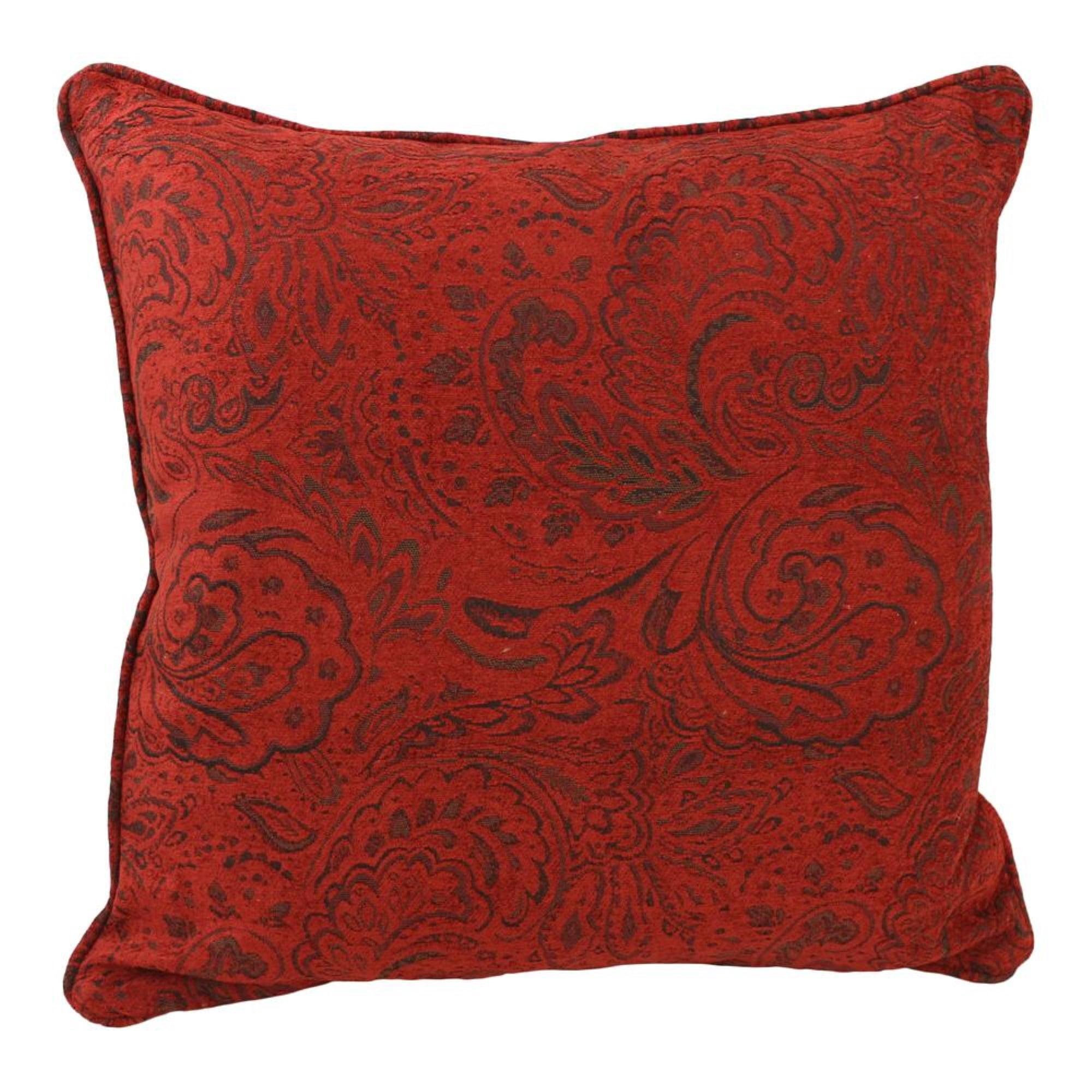 25-inch Double-corded Patterned Tapestry Square Floor Pillow with Insert, Scrolled Floral Red