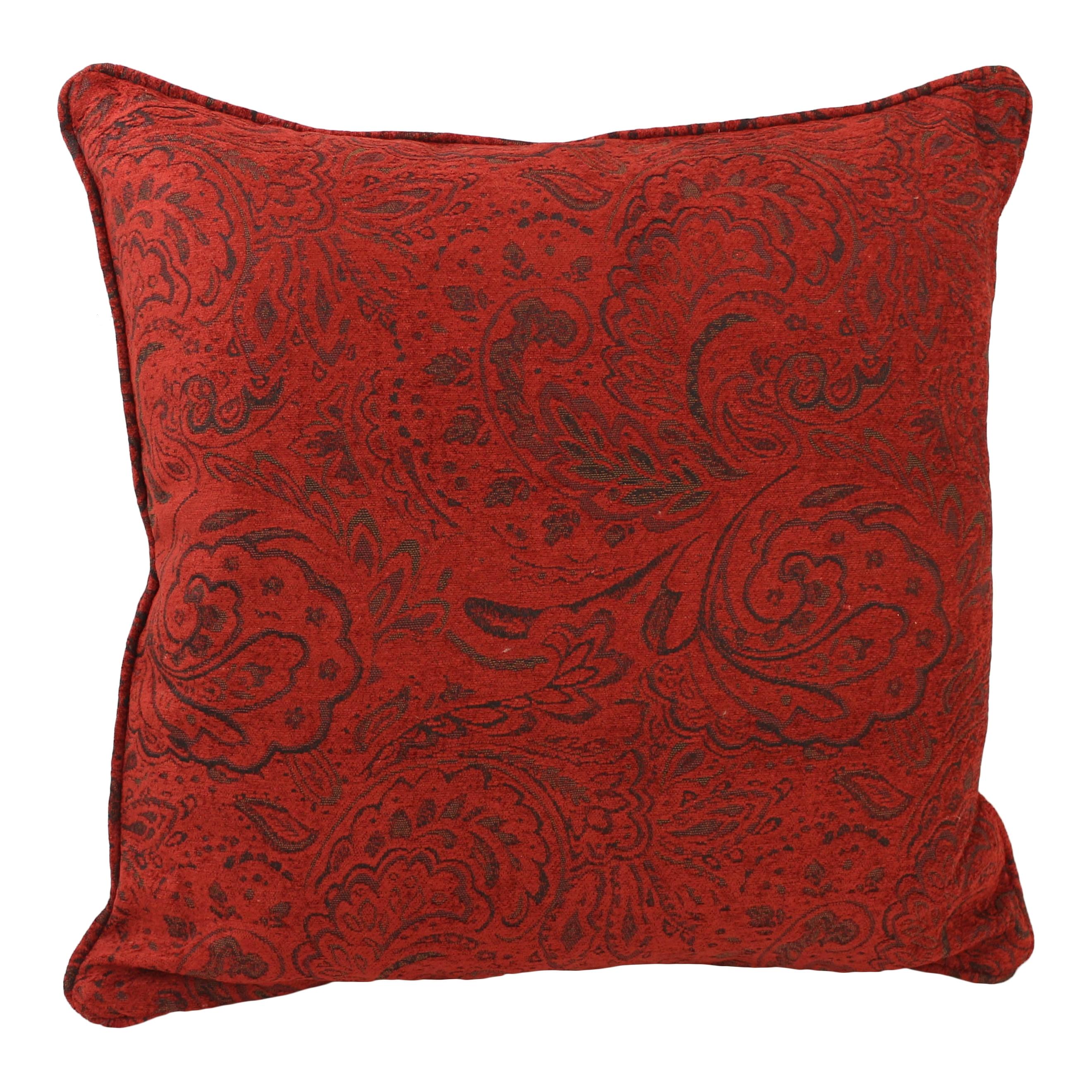 25-inch Double-corded Patterned Tapestry Square Floor Pillow with Insert, Scrolled Floral Red