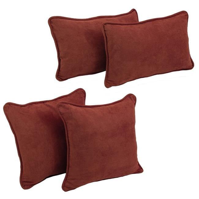 Blazing Needles Double-Corded Solid Microsuede Throw Pillows with Inserts, Red Wine - Set of 4