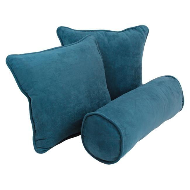 Teal Microsuede Double-Corded Throw Pillow Set with Inserts, 3-Piece