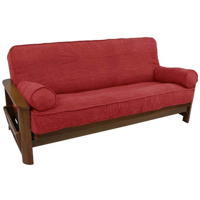 Cardinal Red Microsuede Full Futon Cover Set with Bolster Pillows