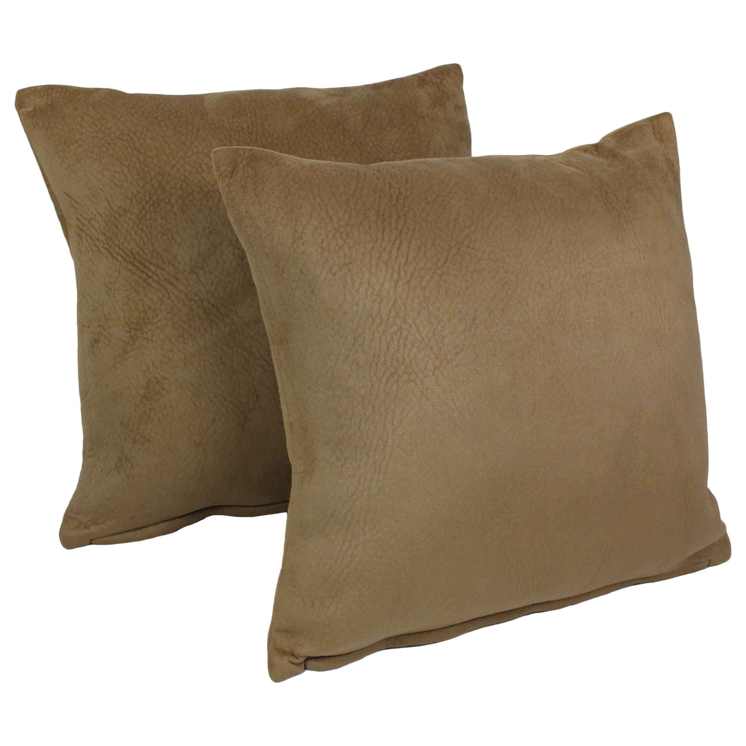 Tan Faux Suede Square Throw Pillows, Set of 2, 18"