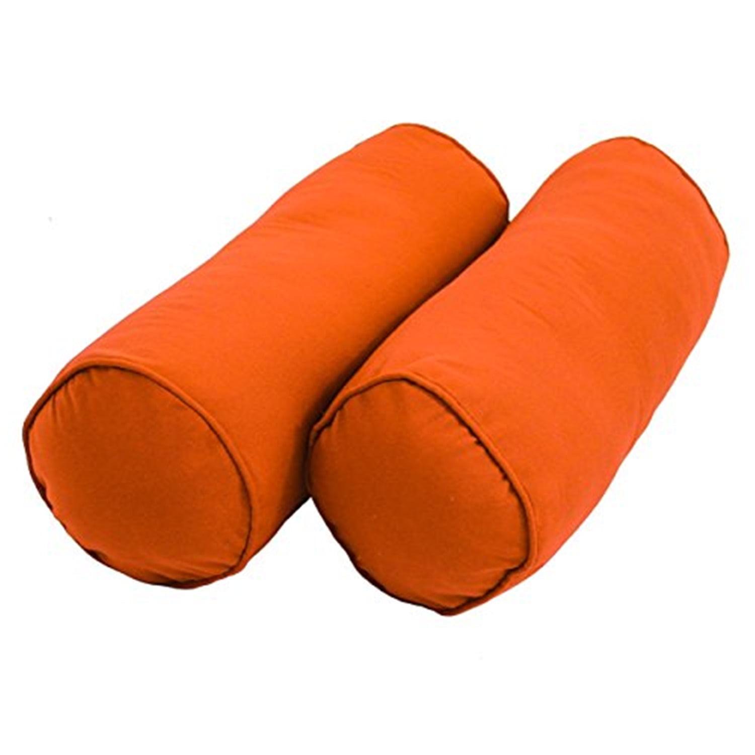 20 x 8 in. Double-Corded Solid Twill Bolster Pillows with Inserts, Tangerine Dream - Set of 2