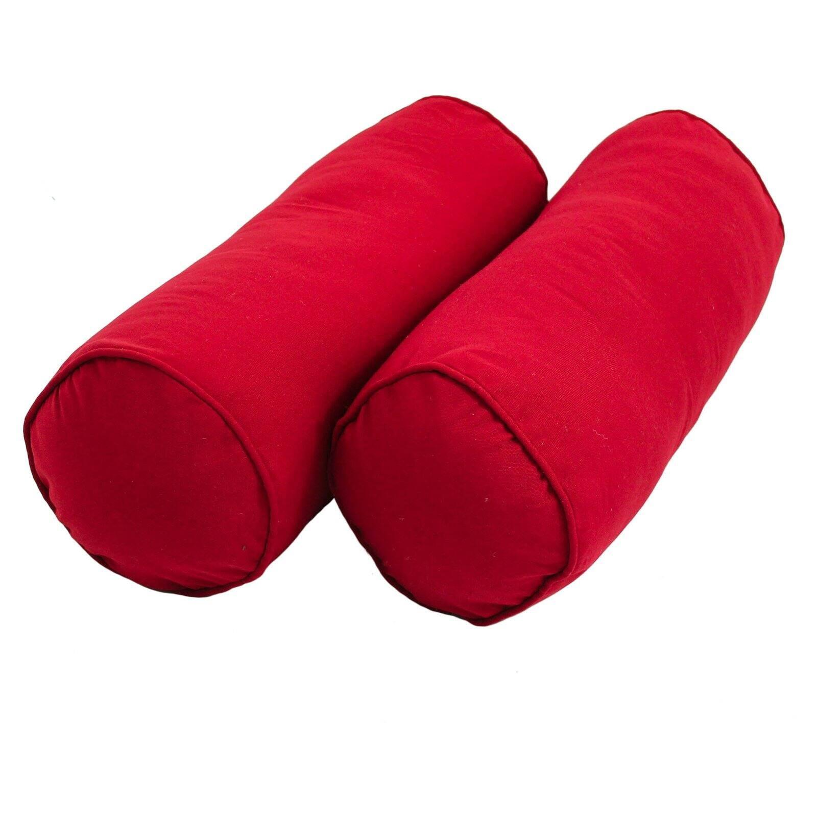 Red Twill Bolster Pillows with Cording and Inserts - Set of 2