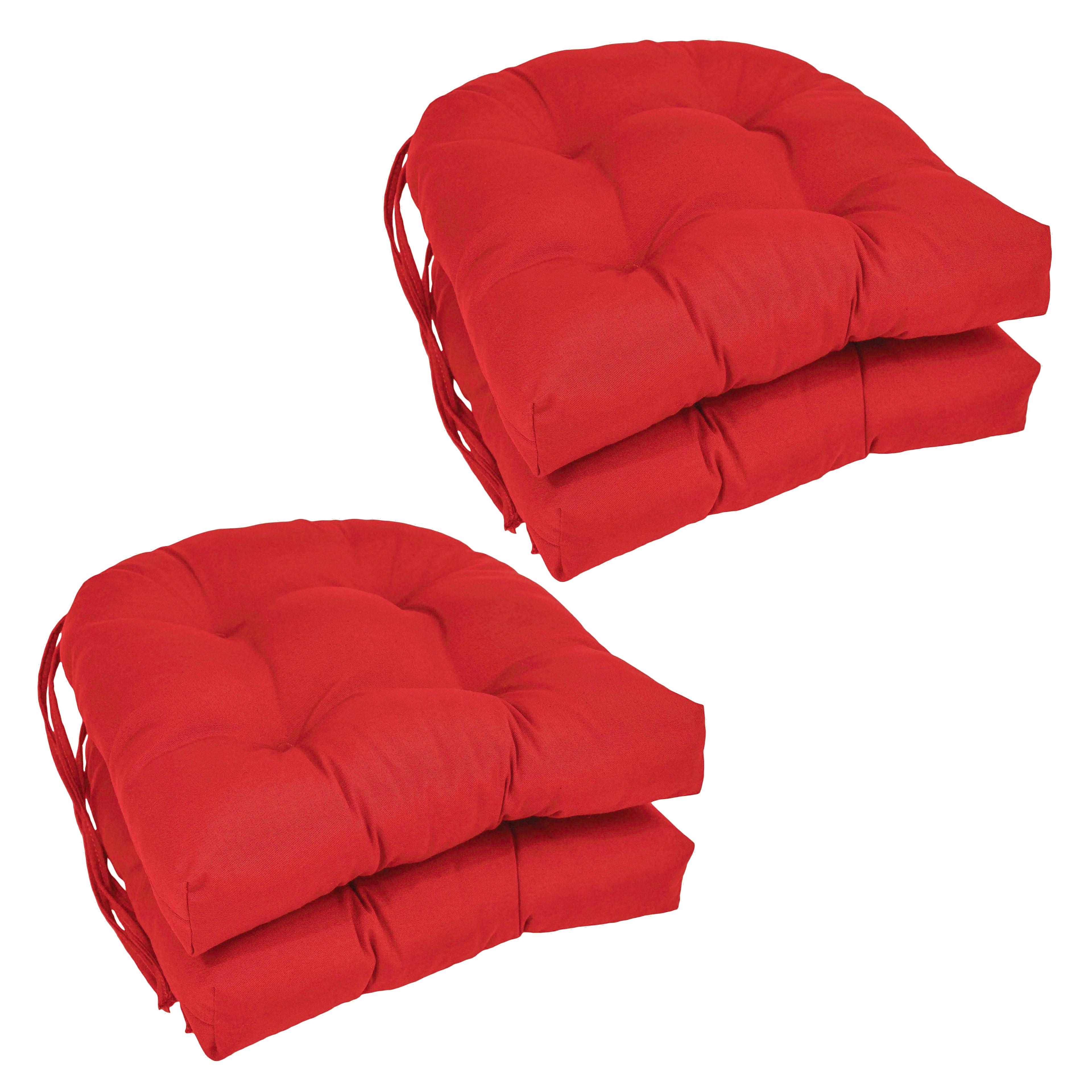 Red Twill U-Shaped Tufted 16" Chair Cushions Set of 4