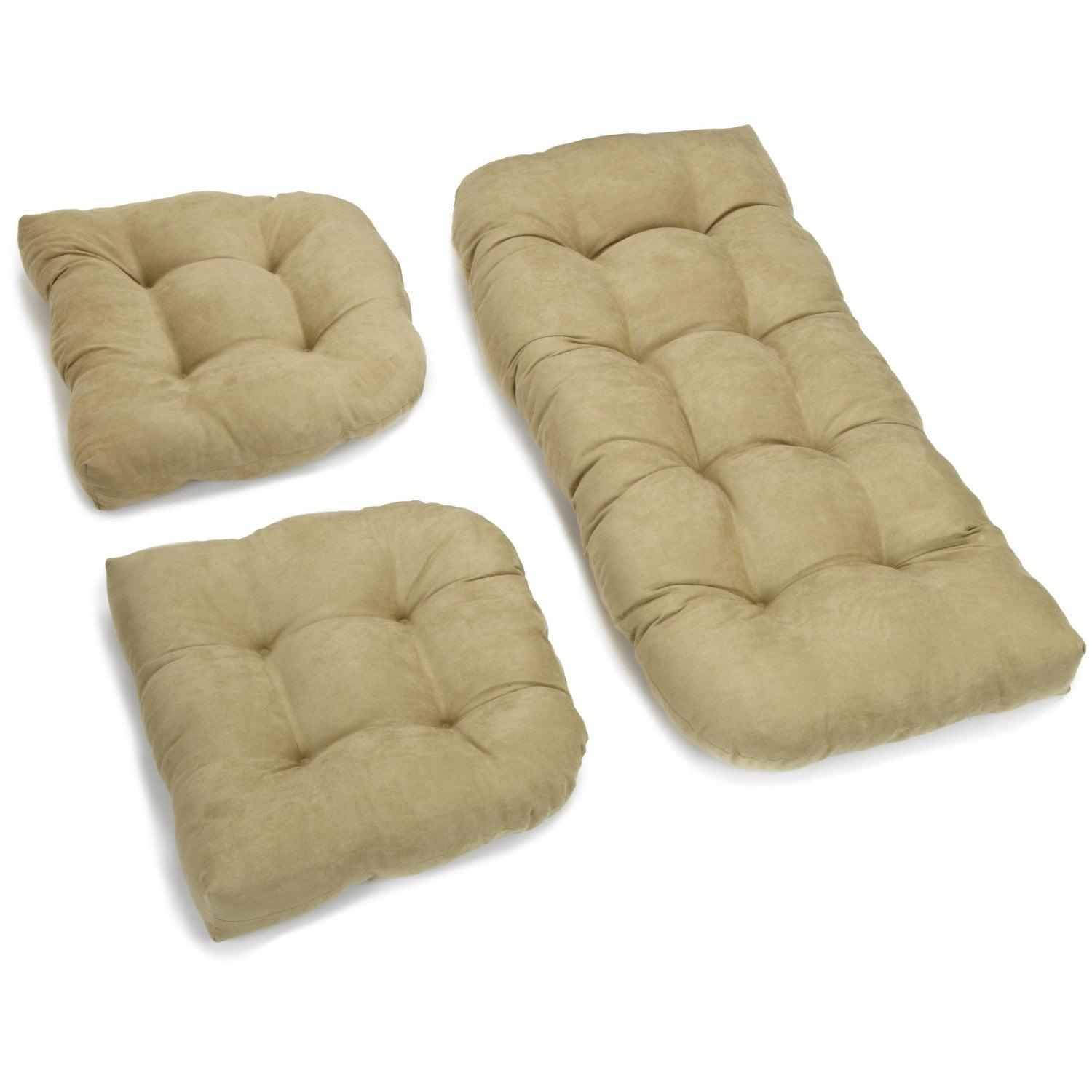 Sage Green Tufted Microsuede 3-Piece Settee Cushion Set