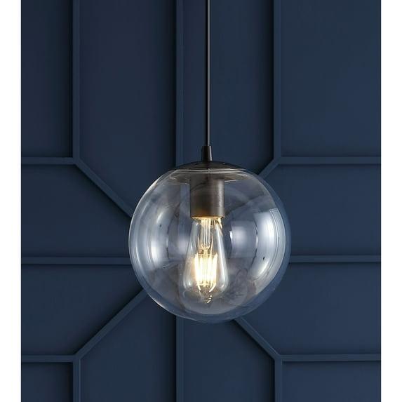 Bleecker 7.75" Metal/Glass Globe LED Pendant, Clear/Oil Rubbed Bronze