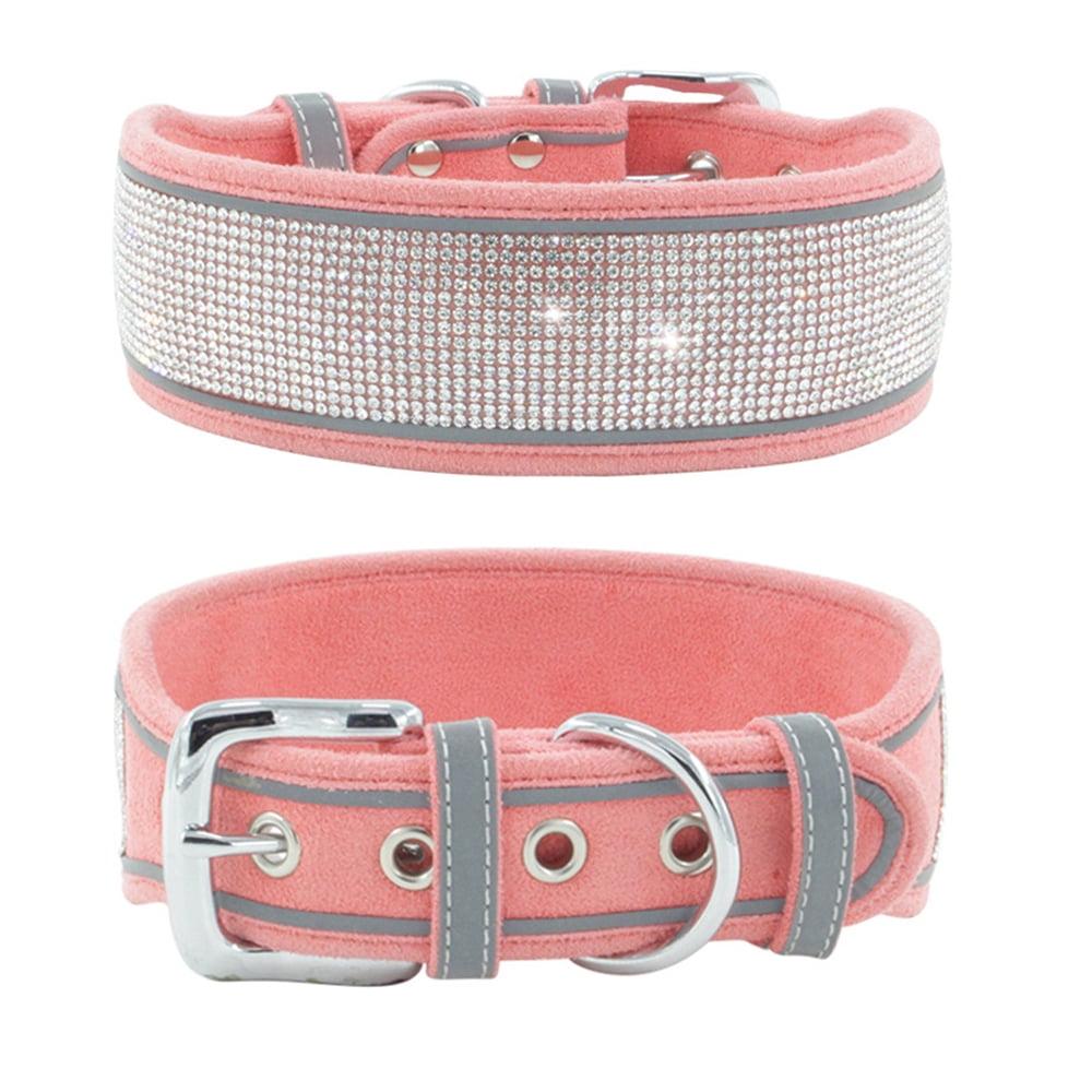 Bling Dog Collar For Large Dogs - 2 Inch Wide Rhinestones For Girls, - pink