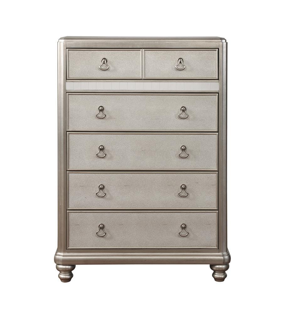 Glamorous Platinum Mirrored 6-Drawer Chest with Dovetail Drawers