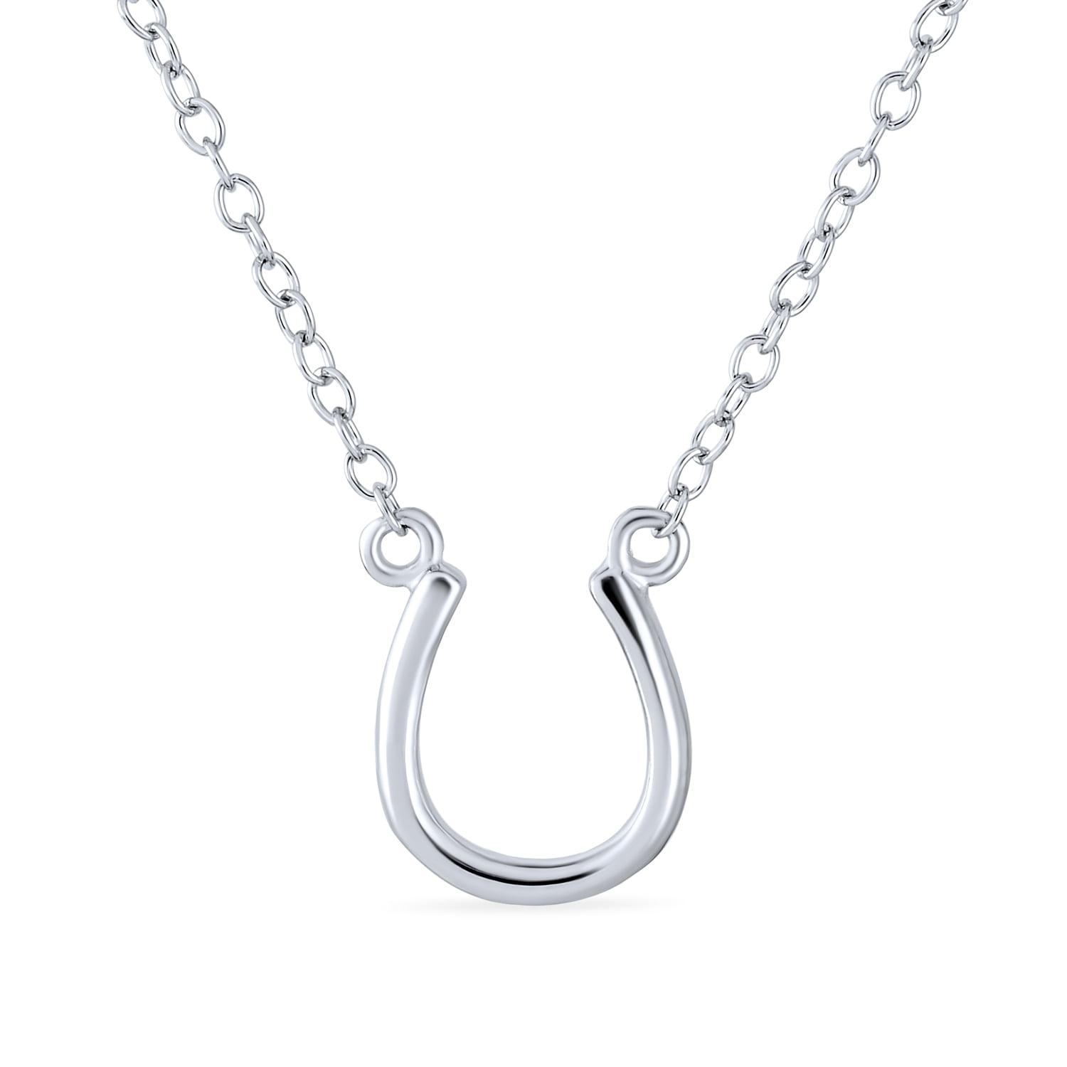 Bling Jewelry Womens Minimalist Horseshoe Pendant Necklace in Gold and Silver - Equestrian Good Luck Charm