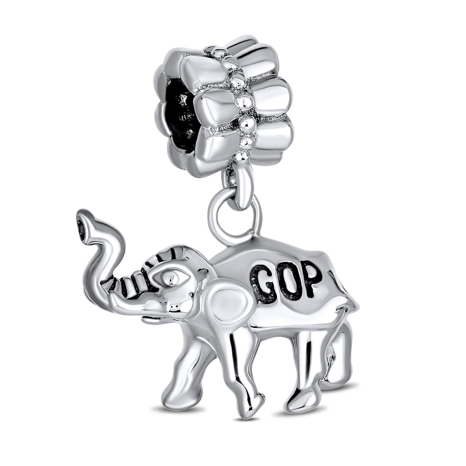 Bling Jewelry Womens Republican Elephant Dangle Charm Bead Sterling Silver for European Bracelet