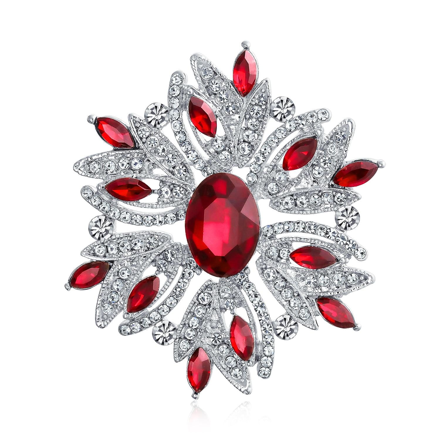 Unique Bargains Women's Rhinestone Flower Brooch Pin Red