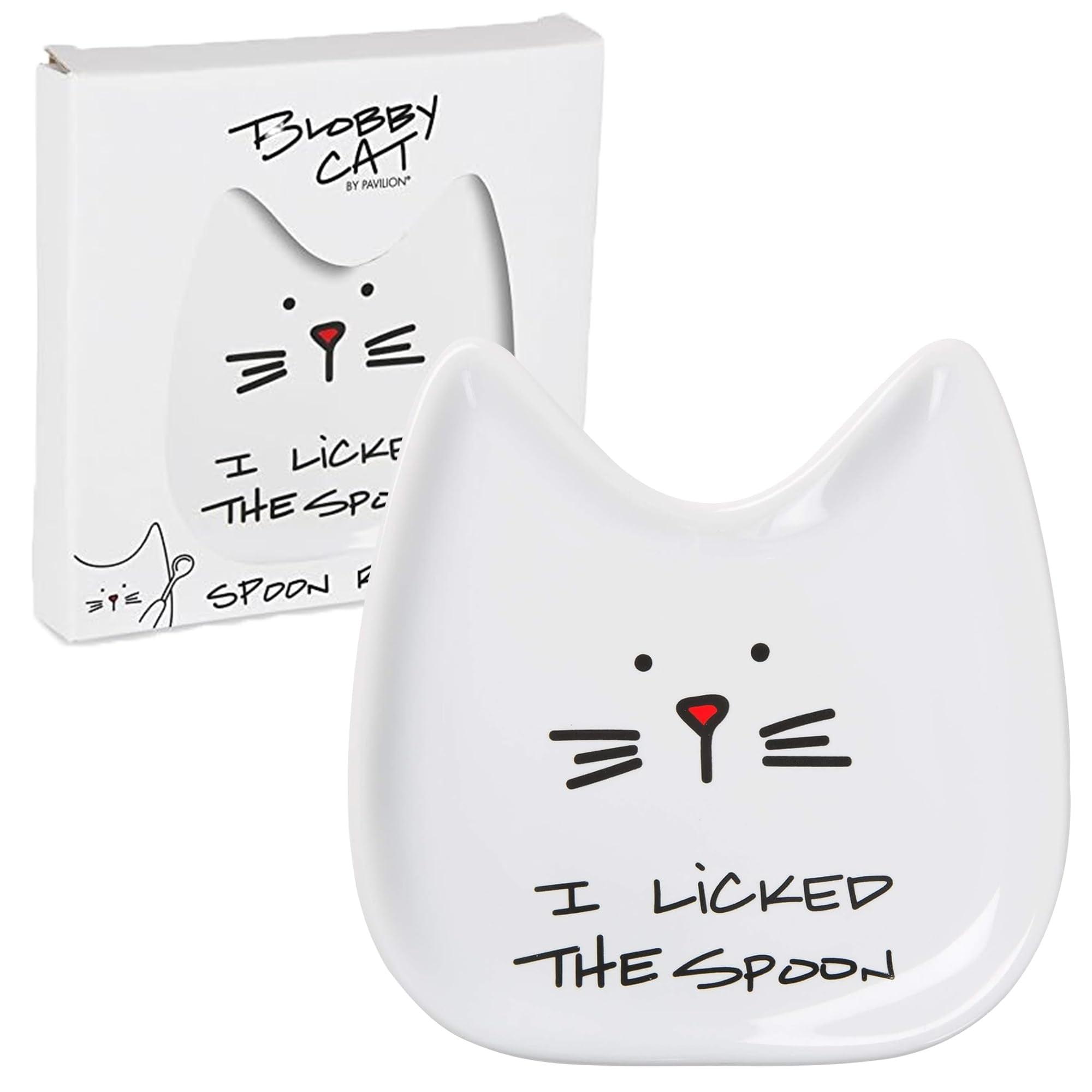 Pavilion Gift Company Blobby Cat, Cat Spoon Rest"I Licked the Spoon", 5", White