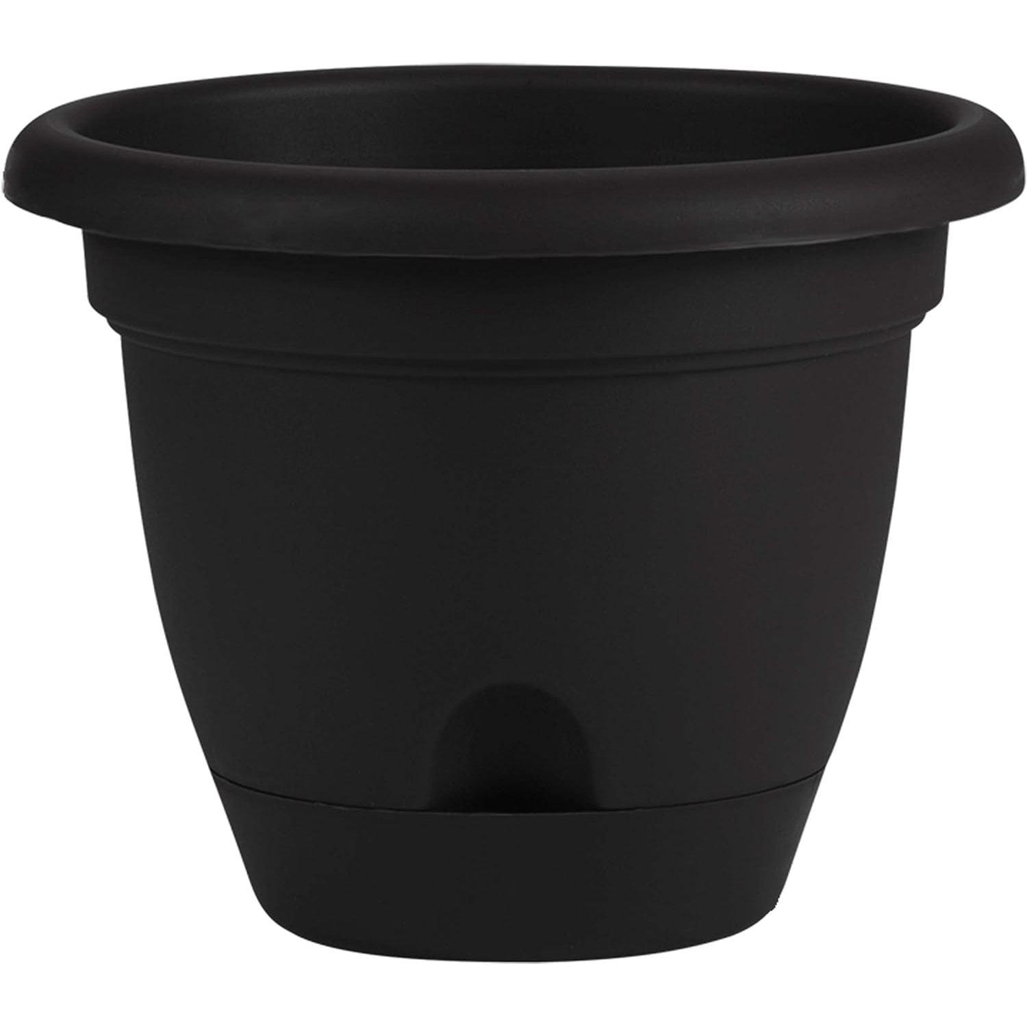 Lucca 10" Black Plastic Self-Watering Planter with Saucer