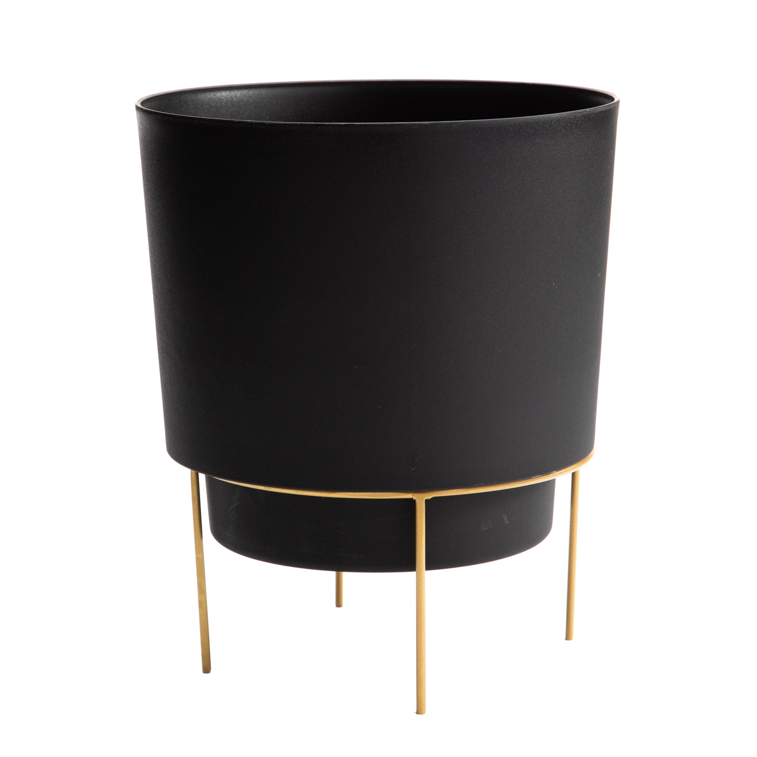 Hopson 10" Black Resin Planter with Gold Metal Stand