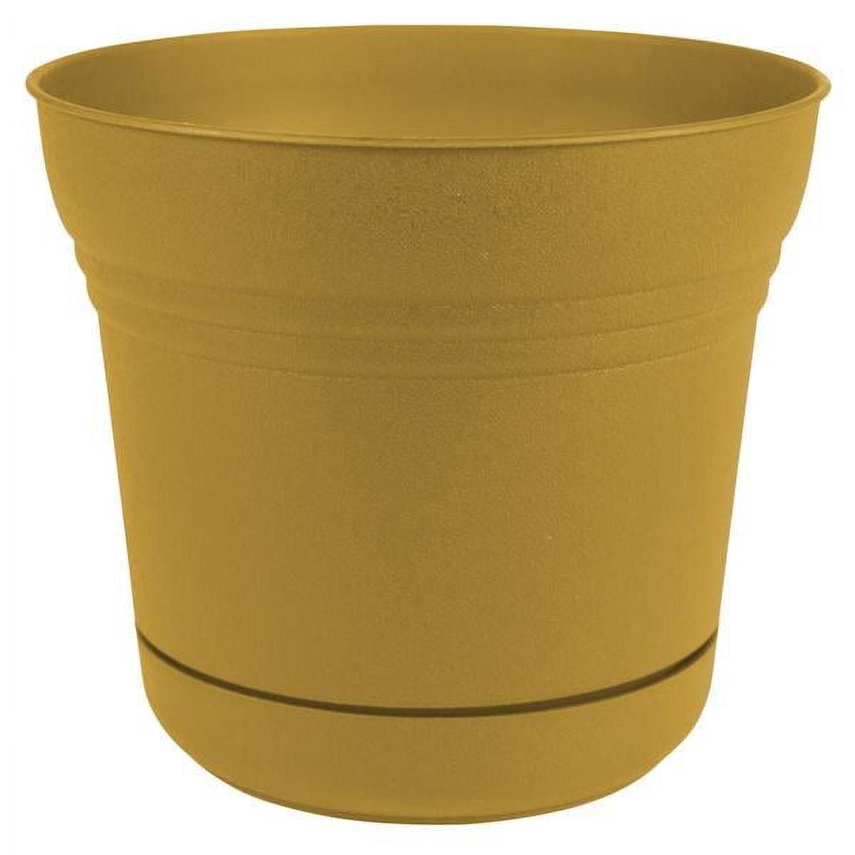 Earthy Yellow 12" Saturn Polyresin Planter with Saucer