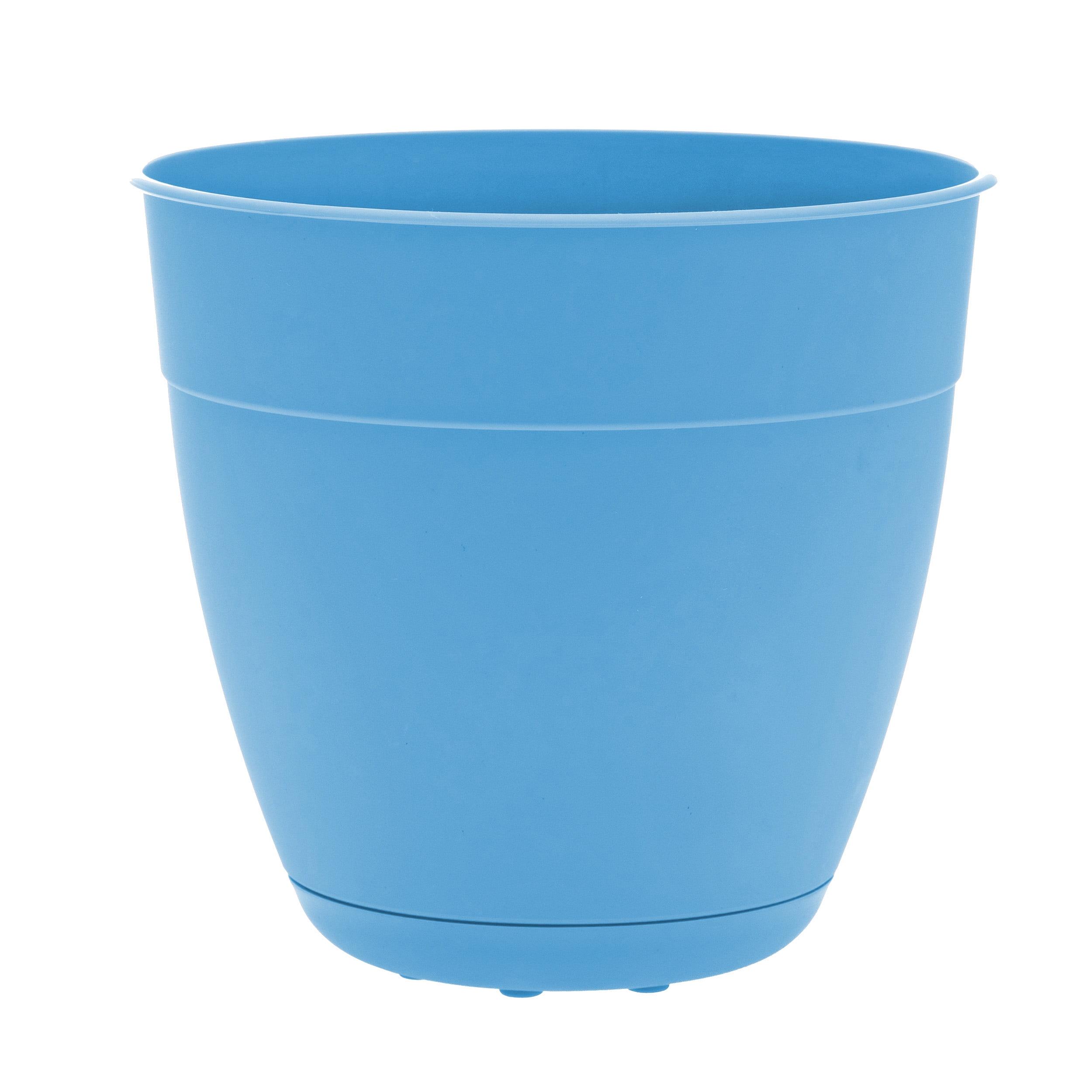 Ocean Blue Round Self-Watering Plastic Planter with Saucer