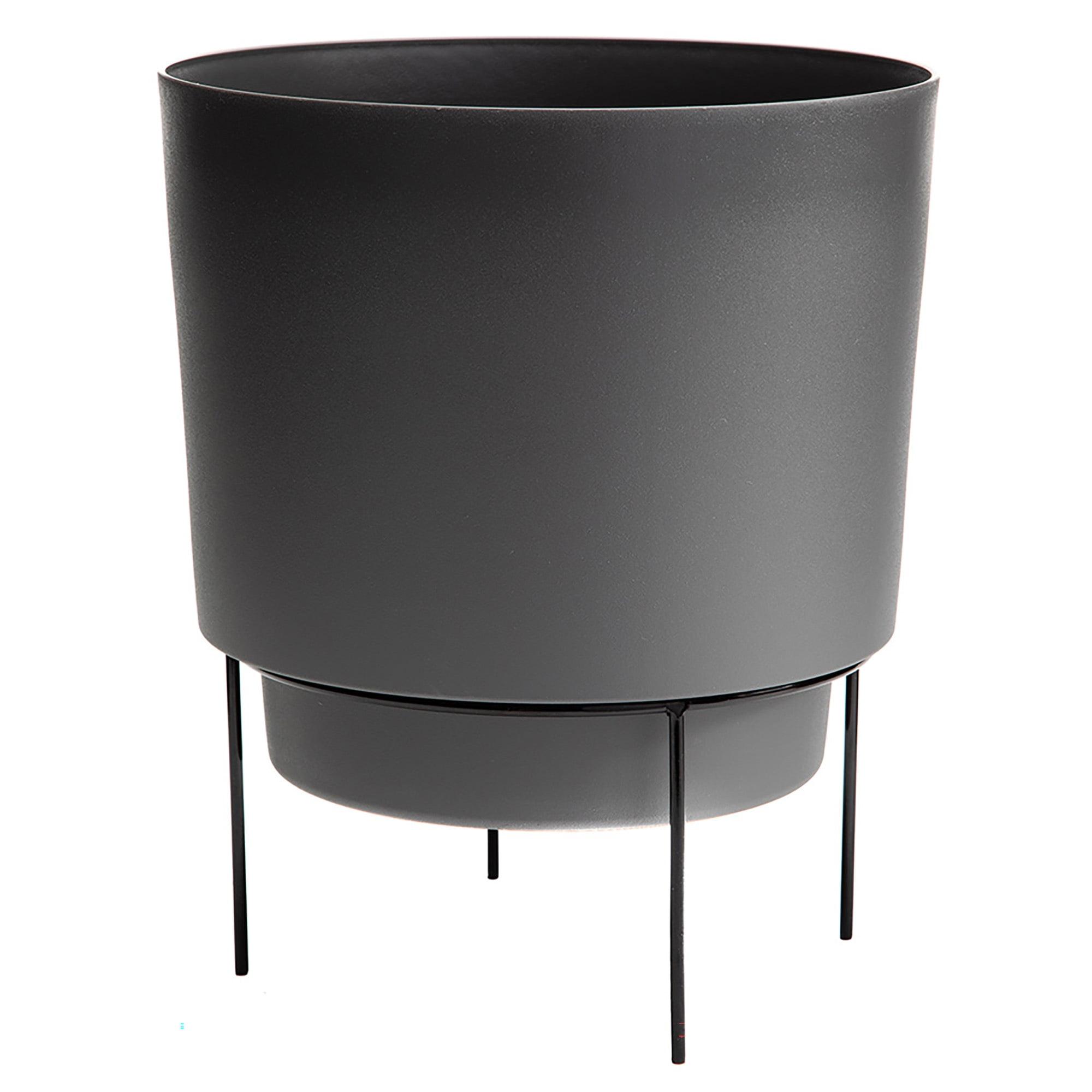 Hopson Mid-Century 5" Charcoal Gray Round Plastic Planter with Metal Stand