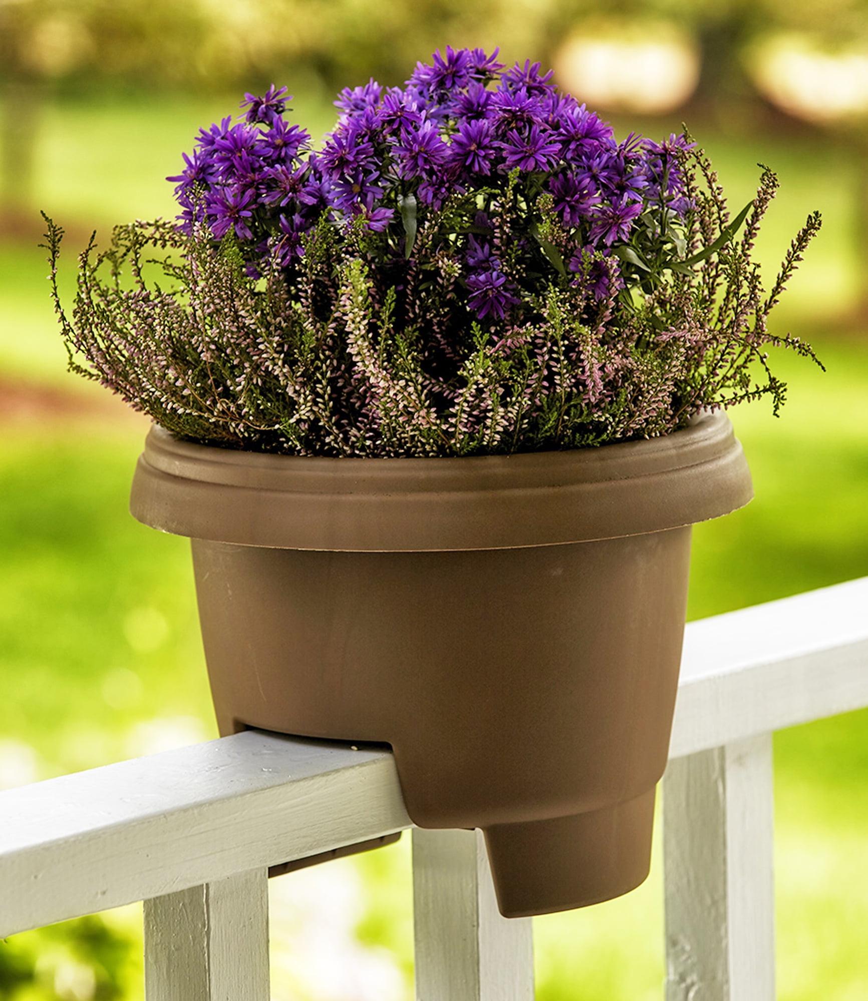 Bloem Chocolate Poly Deck Rail Planter 12" for Outdoor Spaces