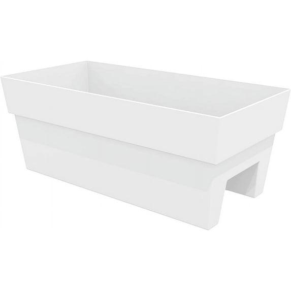Bloem Finley Deck Rail Rectangle Planter: 24" - Casper White - Matte Finish, Fits Rail Sizes 3"-6", 100% Recycled Plastic Box, For Indoor and Outdoor Use, Gardening, 7.5 Gallon Capacity