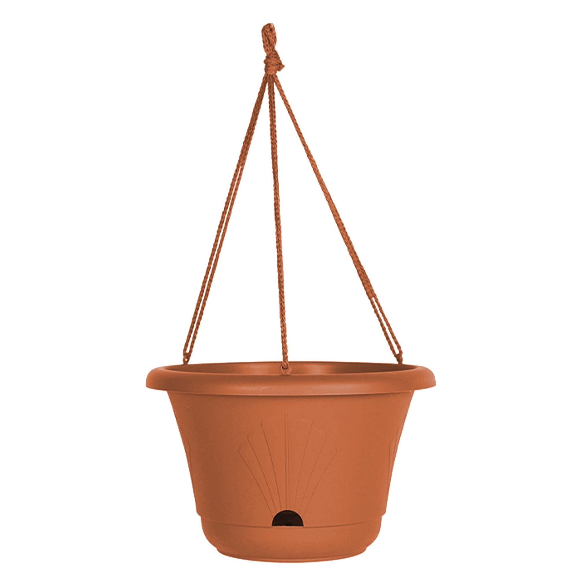 Lucca Decorative Self-Watering Plastic Indoor/Outdoor Hanging Basket Planter with Macrame Cord