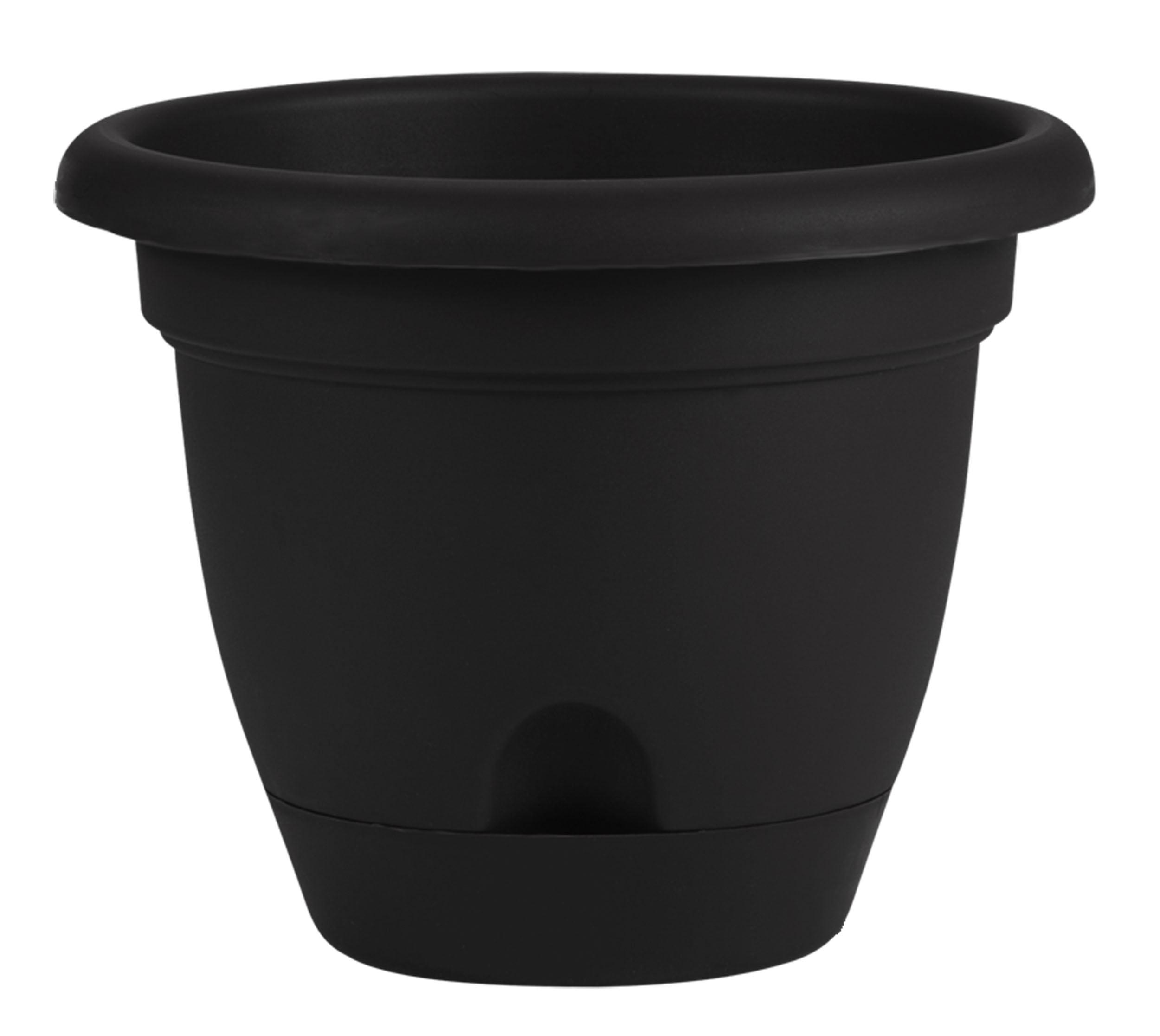 Lucca 10" Black Plastic Self-Watering Planter with Saucer