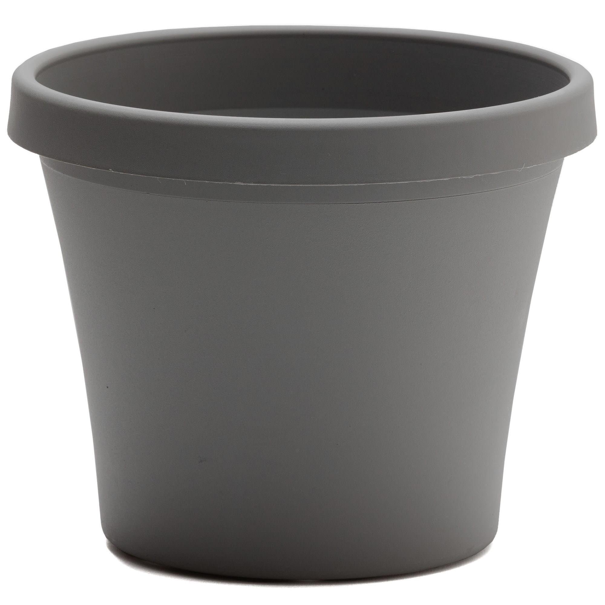 Charcoal Gray Round Resin Planter with Drainage Holes