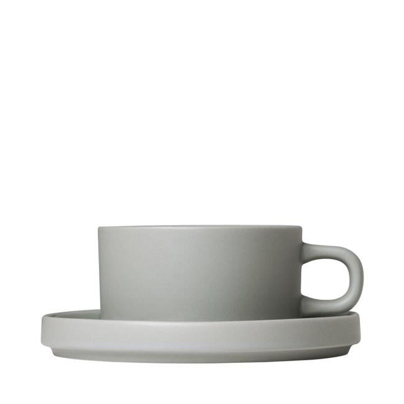 Mirage Grey Ceramic Tea Cups with Saucers, Set of 2