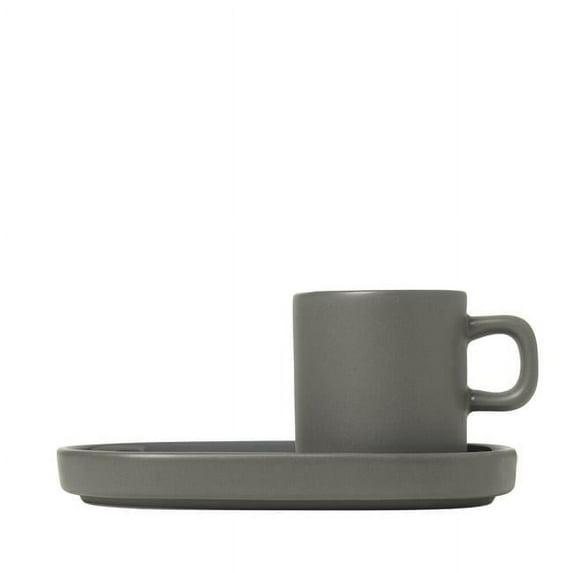 PILAR Stoneware Espresso Cup with Tray (Set of 2)