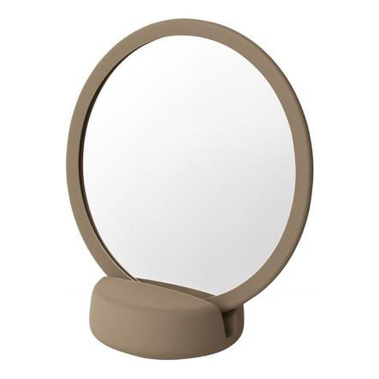 Elegant Tan Round Countertop Vanity Mirror with Magnification