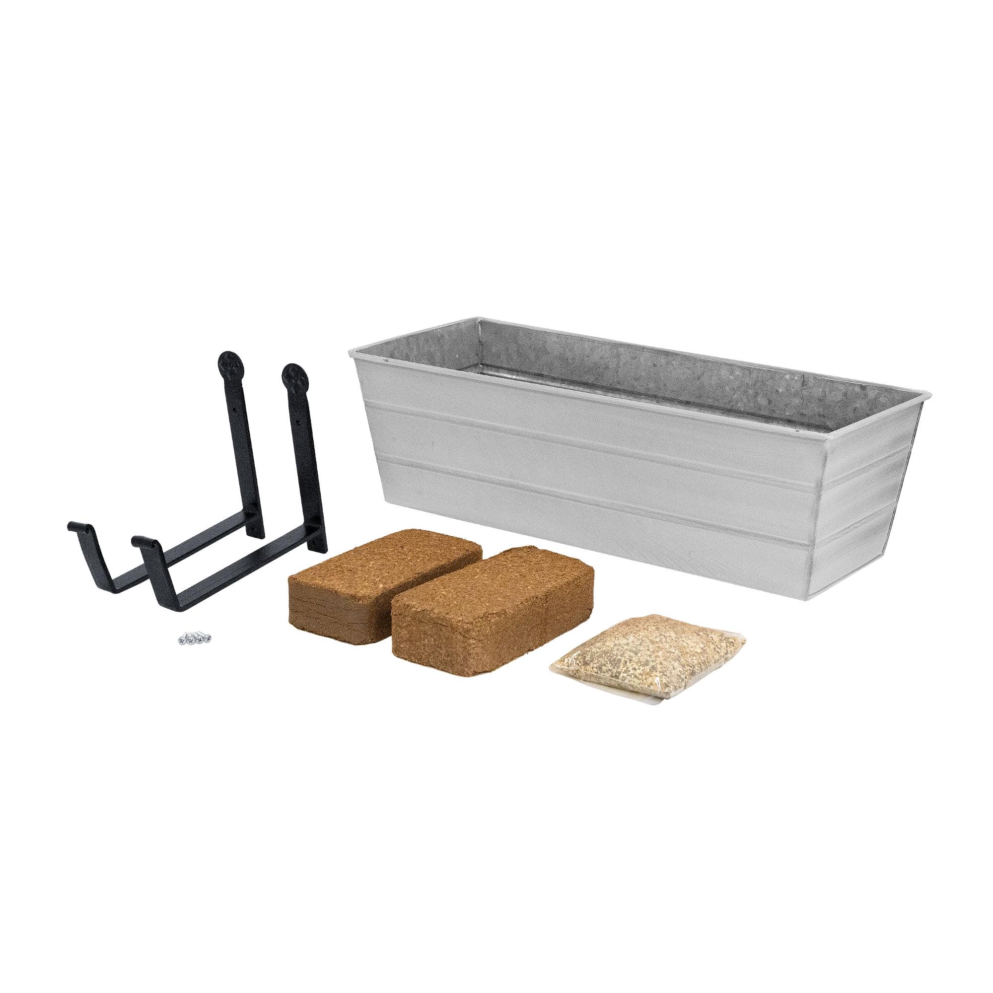 Medium White Galvanized Steel Bloom Box Garden Kit with Wall Brackets