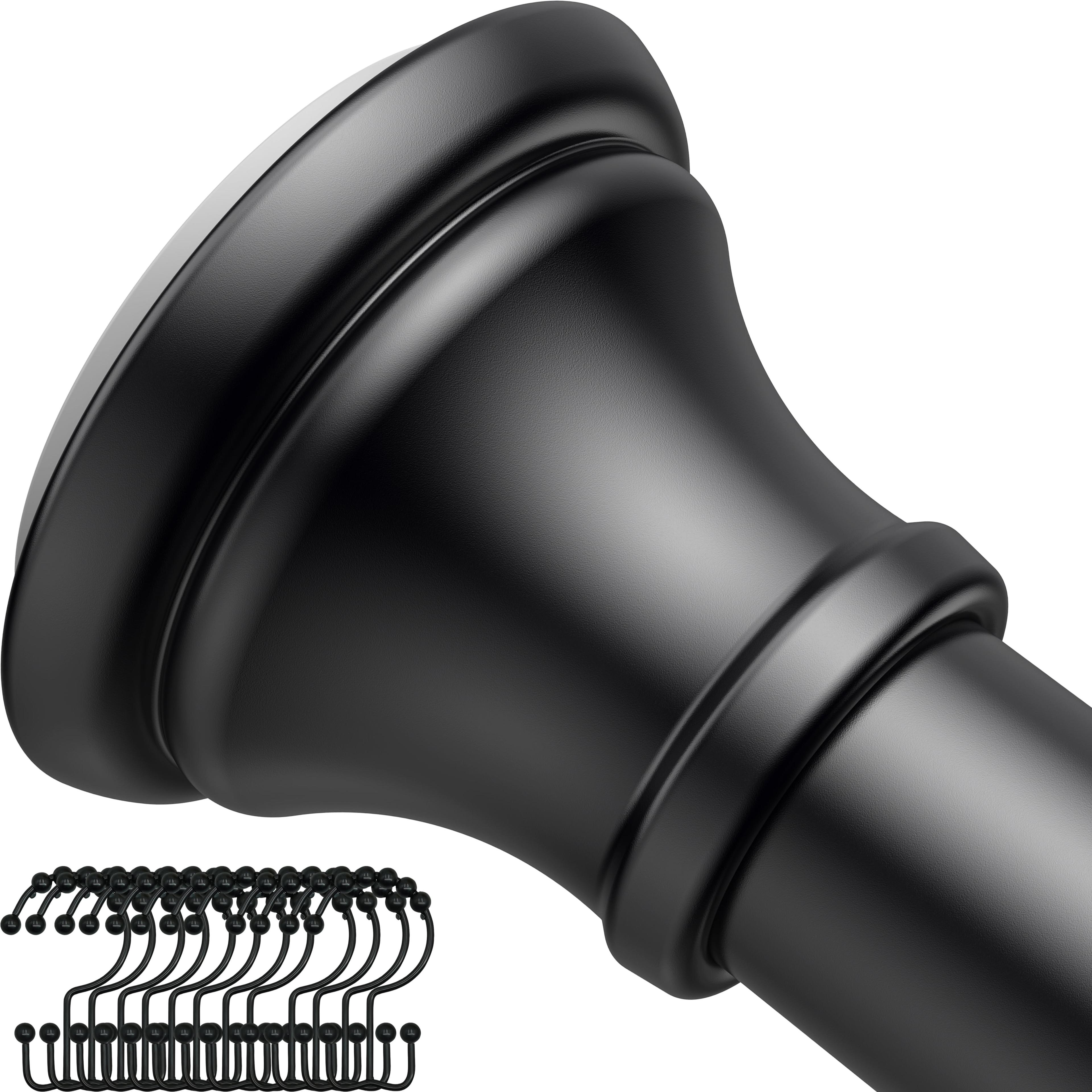 BloomFlower Black Shower Rod with 12 Hooks, 43-72 Inches, Rust Resistance, Adjustable Tension Rod with Durable Spring