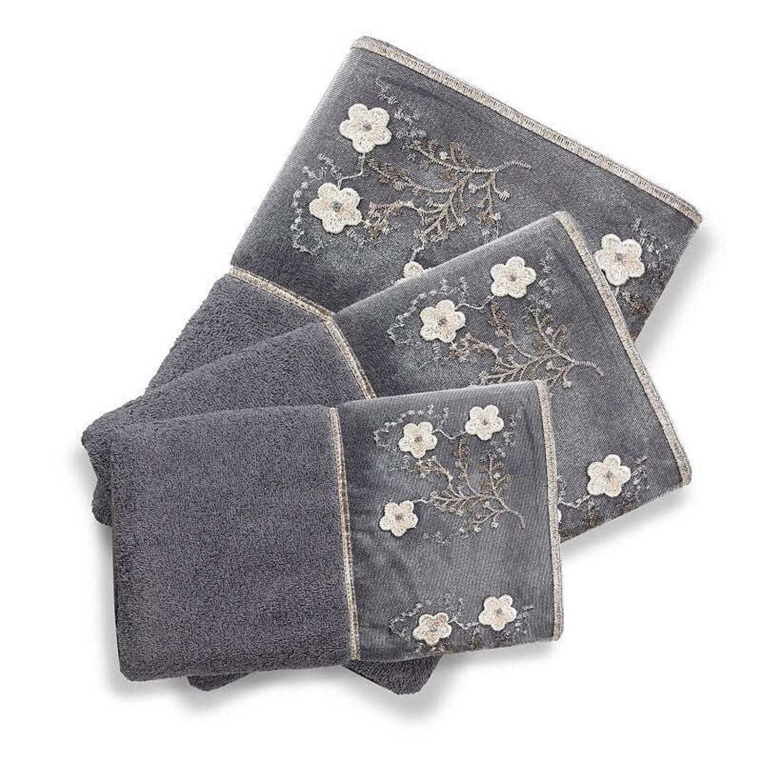 Bloomfield Gray Floral Cotton 3-Piece Towel Set