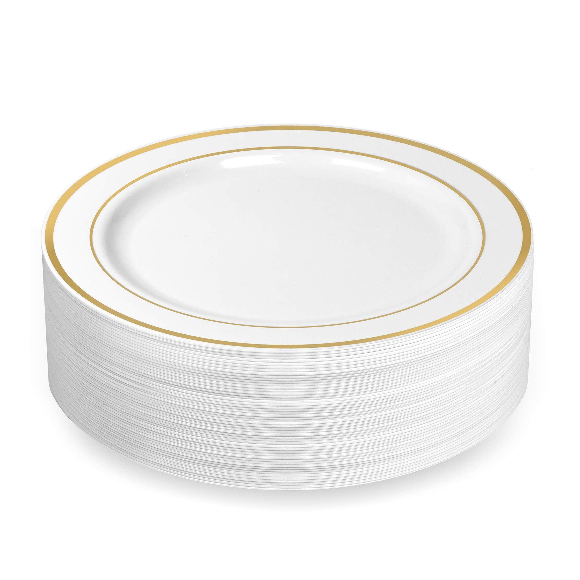 10 Inch Silver Rim Plastic Dinner Plate For 100 Guests