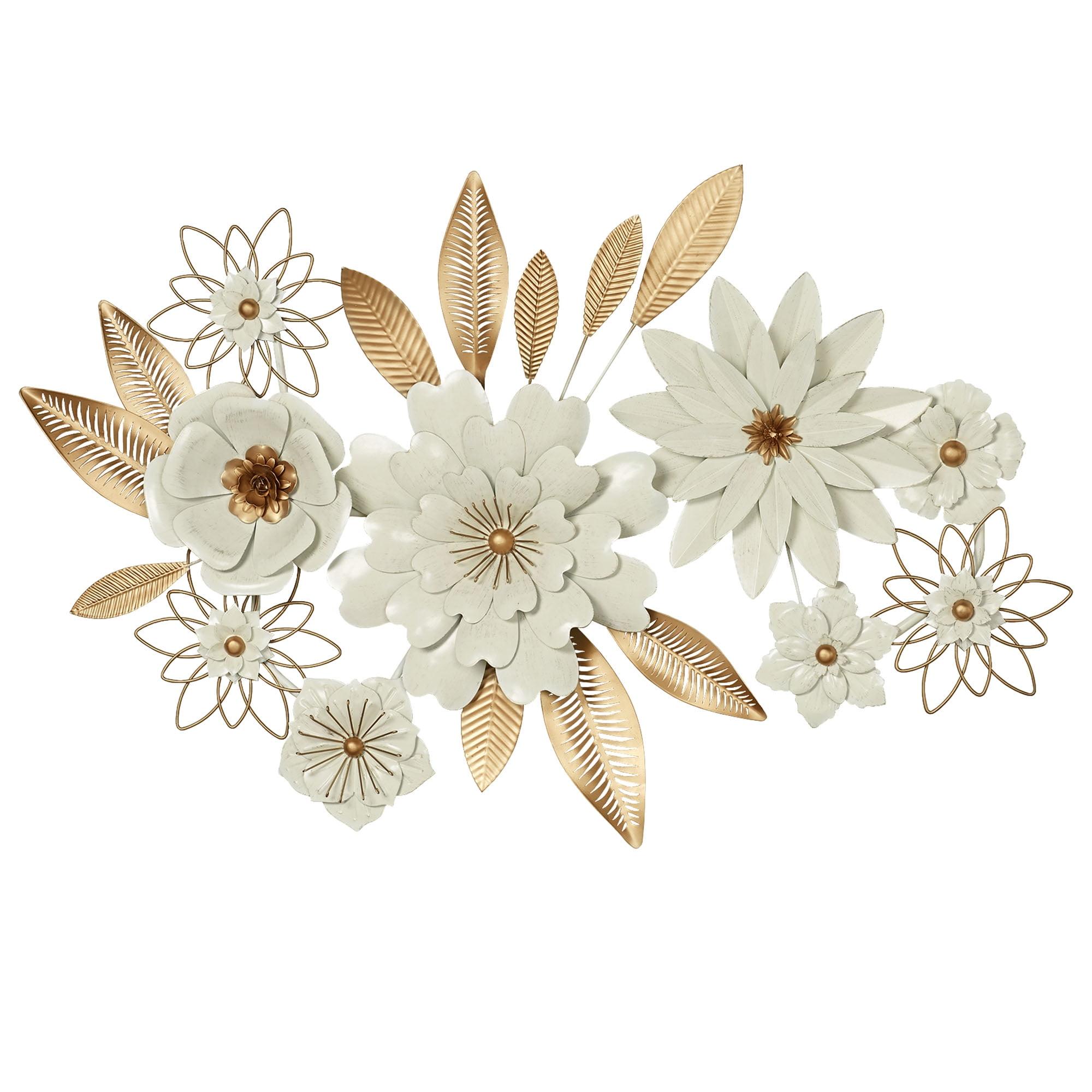 Ivory and Gold Dimensional Metal Floral Wall Sculpture